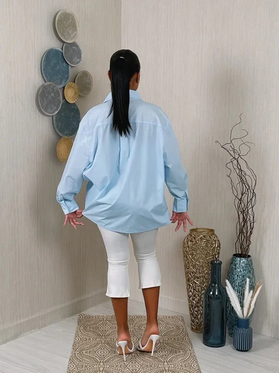 Light Blue Oversized Button-Up Shirt - Picture 2 of 2